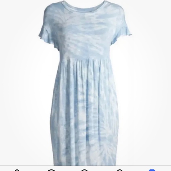 Scoop NYC Women’s Fluttered Sleeve Blue/White Tiered Dress Large (12-14) NEW - Picture 4 of 10